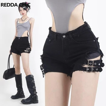 REDDACHiC קיץ נשים סקסי Bootypants עלייה גבוהה הבלוי התחבושת מכנסי ג 'ינס קצרים הולו-out מוצק שחור קצוץ ג' ינס הנשי ישבנים