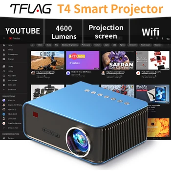 TFlag T4 מקרן נייד Mini LED HD 1080P התמיכה קולנוע ביתי Miracast נבנה ב-Youtube WiFi רב מסך מקרן