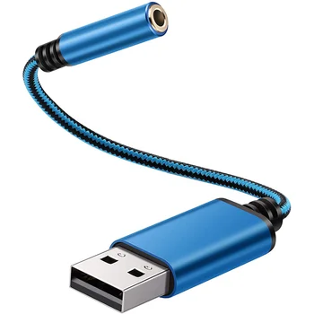 USB 3.5 mm אוזניות אודיו מתאם,סטריאופוניים חיצוניים כרטיס קול למחשב, מחשב נייד,PS4,עבור Mac וכו ' (0.6 מטר,כחול)