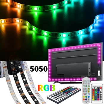USB צבעוני RGB LED רצועת אור עיצוב 5V SMD 5050 גמיש המנורה הקלטת סרט טלוויזיה מסך שולחן העבודה תאורת דיודה 24/44Keys מרחוק