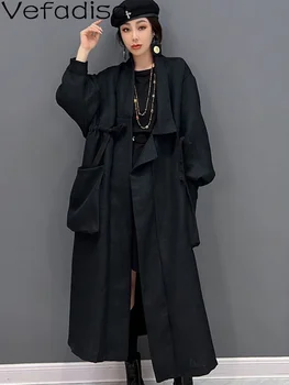 Vefadisa 2023 סתיו נשים שרוולים ארוכים דש מעיל רופף אמצע אורך Frenulum גבוהה המותניים אופנה גדול בכיס המעיל LHX2411