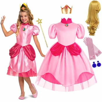 אפרסק נסיכה Cosplay שמלה לילדה משחק משחקי תפקידים, תחפושות, מסיבת יום הולדת הבמה סטנדרטי תלבושות הילדים ליל כל הקדושים פנסי בגדים
