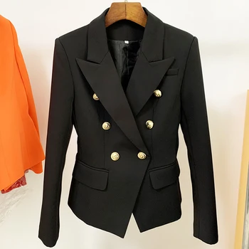 באיכות גבוהה אופנה חדשה 2023 מעצב נשים מעיל קלאסי זוגי עם חזה מתכת אריה כפתורי המעיל החיצוני גודל S-5XL