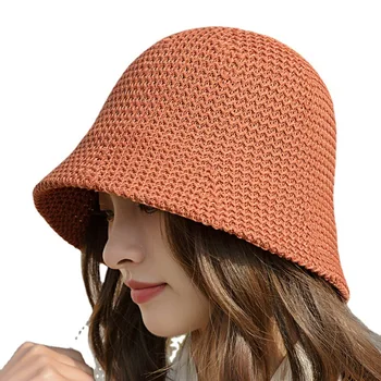 בנות קיץ יפני פעמון דלי כובע עבודת יד נייר קש ארוג חלול דייג כובע שמש כובע קש