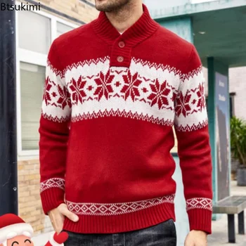 גברים פתיתי שלג חג המולד סוודר 2023 סתיו חורף סרגה סוודר V-צוואר מזדמן לסרוג אפודות Pullovers בית חם להאריך ימים יותר גברית.