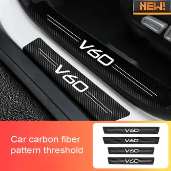 דלת המכונית הסף שפשוף צלחת סיבי פחמן אדן מגן מדבקות עבור וולוו V60 2012 2013-2022 אוטומטי דלת כניסה דוושת שומרים