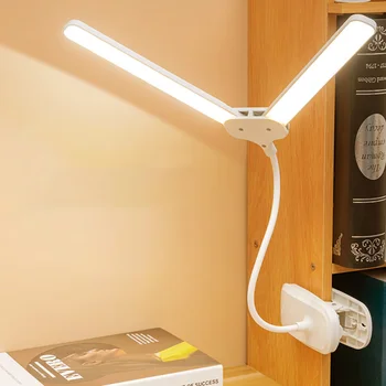 הוביל קליפ המנורה נטענת מנורת ראש כפול מנורת שולחן גמיש Gooseneck USB לטעינה קליפ מנורת מגע עמעום מנורות שולחן