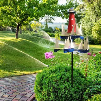 הפלגה רוטרי טחנות רוח הקרקע Plug ברזל דקורטיבי Wind Spinners דשא קישוט החצר מושלם מתנות אמנות אמנות קישוט הגן