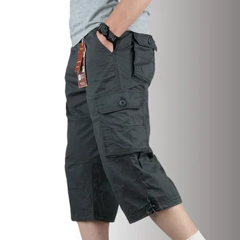 הקיץ הברך אורך המכנסיים גברים מזדמנים Mulit-כיס כותנה מכנסיים זכר רצים לנשימה מכנסיים בתוספת גודל 5XL