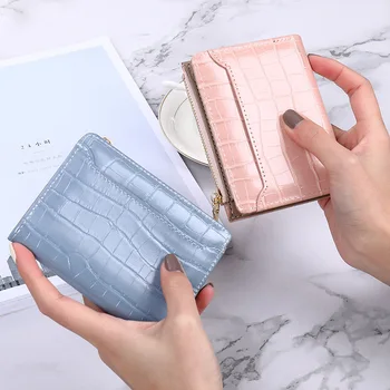 חדש דפוס אבן מוצק צבע הארנק של נשים רוכסן קצר מוצק צבע פשוט אופנתי רב כרטיס מטבע בארנק נשים