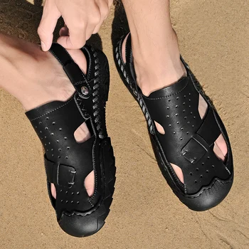 חיצוני נעלי ספורט חוף גומי גברים טרקים וסנדלים בקיץ גברים סנדלי גברים סנדלי עור קלאסי הרומית סנדלים נעל רכה