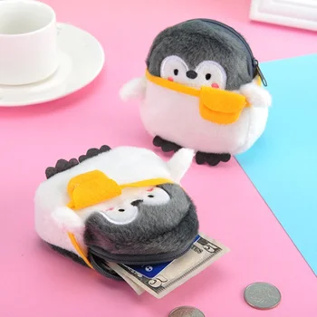 חמוד קטיפה בד קטן פינגווין הארנק בנות קטנות הארנק רך פינגווין קטיפה תיק כתף קריקטורה מיני רוכסן מטבע כרטיס התיק