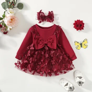 ילדים חדשים שמלות לבנות אביב סתיו שמלת ילדה ילדה תינוק מתוק שמלת נסיכת פעוט אופנה ילדה רשת פרפרים השמלה