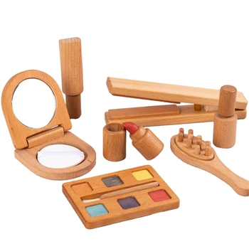 ילדים לשחק במשחק צעצוע לשחק תפקיד עץ איפור סט צעצוע חינוכי כלים מעץ התפתחותית צעצוע ילדים מתנה