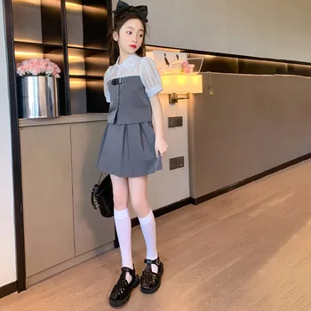ילדים סטים של בנות חליפת שמלת הקיץ 2023 חדש הגירסה הקוריאנית של זרים אופנה ילד גדול משולבים חליפת החצאית שני חלקים מגמה