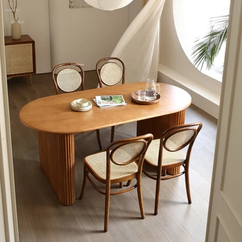 יפנית קש שולחנות אוכל נורדי מעצב רהיטים מלבני מעץ מלא שולחן האוכל פשוט, מודרני בבית Homestay שולחנות