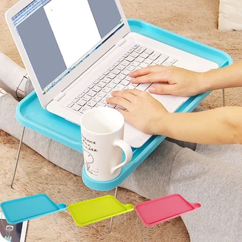 מיטה נייד מחשב נייד, שולחנות כתיבה יצירתית טלפון נייד חריץ כרטיס שולחן העבודה לעמוד המחברת שולחן מתקפל שולחן מחשב עם מחזיק כוסות