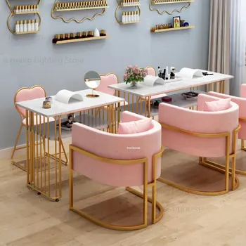 מינימליסטי ברזל מסמר שולחנות סלון יופי מקצועי מודרני מניקור שולחן כיסא להגדיר אור יוקרה סלון ציפורניים השולחן