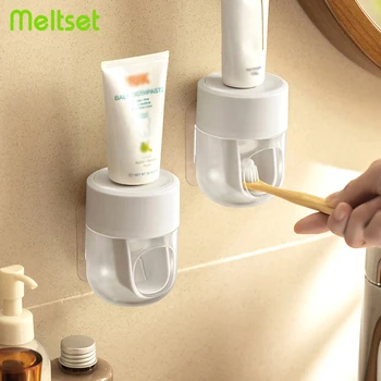 מתקן משחת שיניים אוטומטי על הקיר משחת שיניים מסחטת עמיד במים מחזיק מברשת שיניים אביזרי אמבטיה