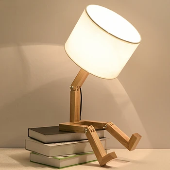 נורדי אמנות תוספות עץ רובוט בצורת LED מנורת שולחן מודרני סלון, חדר השינה ליד המיטה מנורה פשוטה ללמוד עיצוב מנורת שולחן E14