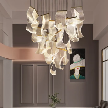 נורדי יוקרה אקריליק נברשת יצירתי הסלון בר מדרגות המסעדה LED צלחת מדריך אור מנורת תקרה תאורה עיצוב