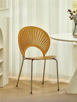 נורדי עיצוב יצירתי מעטפת כיסא ביתיים פשוטים נירוסטה מודרניים מעץ מלא משענת מסעדה אוכל כיסא.