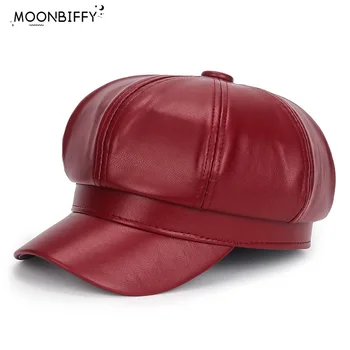 נקבה סתיו חורף כובעי נשים חדשות עור PU כובע כובע שחור אדום חיצוני מתכוונן מזדמנים גברת כובע כובע לנשים