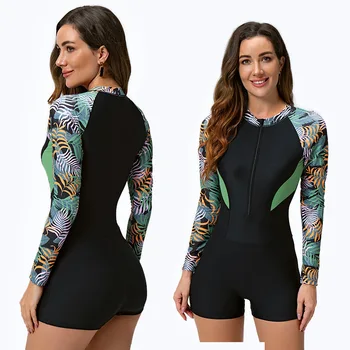נשים בגדי צלילה חליפה שרוול ארוך רוכסן בגדי ים 2023 נשים לגלוש חליפה שמרנית חתיכה אחת של בגדי נשים.