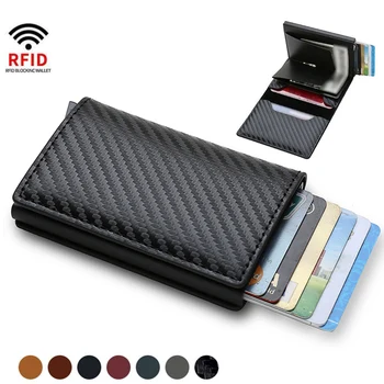 סיבי פחמן סלים אלומיניום גברים הארנק זהות בעל כרטיס האשראי מיני אנטי RFID הארנק אוטומטי Pop Up הבנק במקרה כרטיס שחור ארנקים