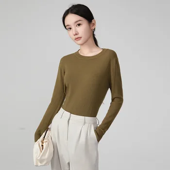 סתיו, חורף סגנון חדש מעורבב סוודר הגירסה הקוריאנית קט מוצק צבע צווארון עגול עם סלים גופיה שחורה