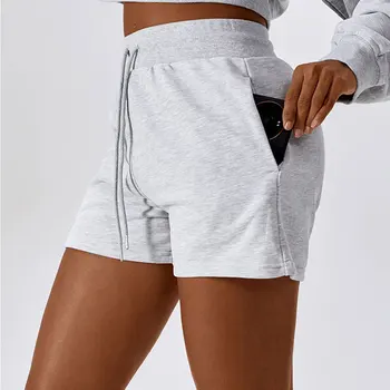 סתיו שרוך רופף ספורט נשים מכנסיים קצרים חיצוני של רגל ישרה סניטריים מכנסיים מזדמנים ספורט סוודר קצרים.