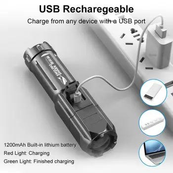פנס אור חזק Multi-פונקצית LED בוהק הפנס זום לפיד טעינת USB נייד מנורה עבור קמפינג תחת כיפת השמיים