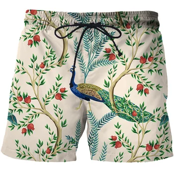 קיץ ביער טווס מכנסיים קצרים לנשים גברים 3D מודפס בגד ים בגד ים קצרים חוף סקייטבורד ספורט מגניב כושר קרח קצרים.