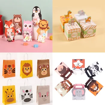 קריקטורה בעלי חיים קופסאות הממתקים ' ונגל ספארי נושא מסיבת יום הולדת אספקה חמוד נייר אריזה שקיות מתנה מקלחת התינוק קישוטים