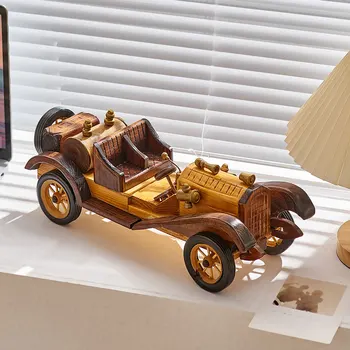 רכב מיניאטורי Figuirine עץ, קישוט הבית עיצוב פנים מתנה פסלים פסלוני אופנוע השולחן אמנות עממית קישוט