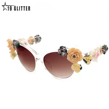 תוספות רטרו בסגנון הבארוק פרח משקפי תלת מימדי רוז משקפיים חוף הולידיי משקפי שמש משקפי שמש נשים Gafas דה סול Lentes